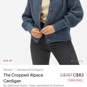 Everlane (size M) Blue Cropped Alpaca Cardigan